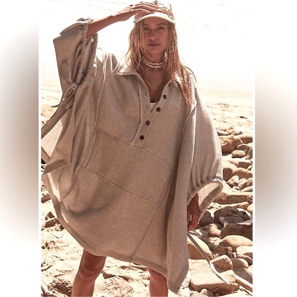 Free People Jackets & Blazers - Free People Natalie Pullover Oversized Poncho with Button Details
